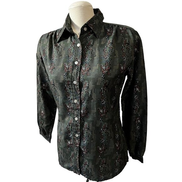 Vintage Womens Button Down Seventies Shirt Sz M Womens from Brooks Abstract Poly - Picture 3 of 8